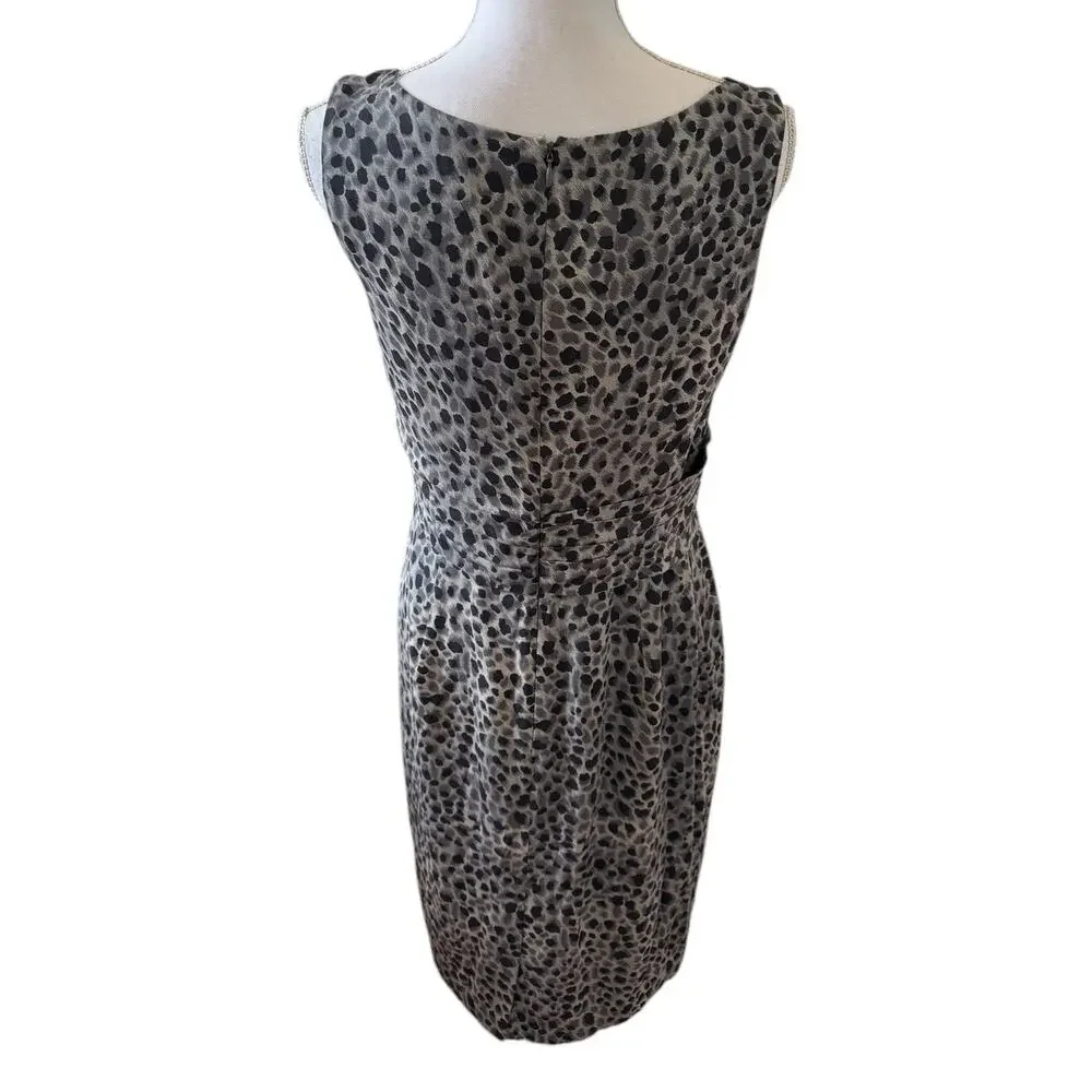 Ann Taylor Silk Sleeveless Dress Gray Leopard Animal Print 8
